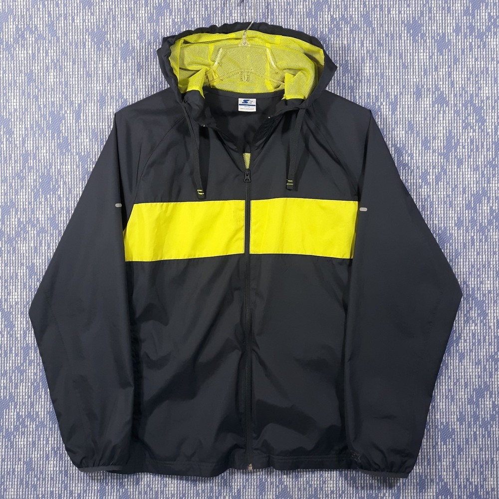 Starter Track Jacket Mesh Lined Windbreaker Mens Large Greystone Full Zip Hooded